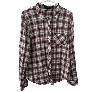 Sanctuary Flannel Lightweight Button Down Women’s Long Sleeve Shirt Plaid Large